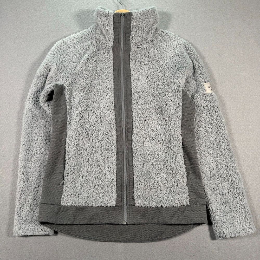 The North Face Faux Fur Jacket Womens Small Gray Outdoor Full Zip Mock Neck Cozy